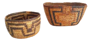 Early 20th Century Northwest Coast and Pequot Native American Style Baskets - a Pair