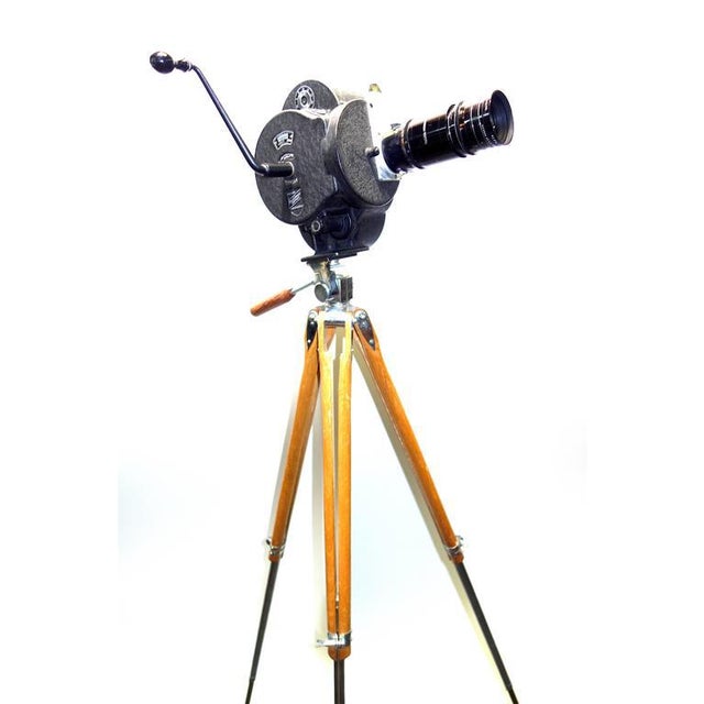 C. 1931 Movie Camera Hand Crank Winder With Wood Tripod | Chairish