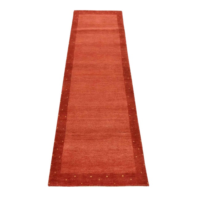 Gabbeh Runner 2’7” X 8’2” Red Wool Contemporary Hand-Knotted Oriental Rug For Sale