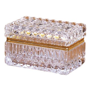 Early 20th Century French Baccarat-Style Cut Glass and Brass Jewelry Box For Sale