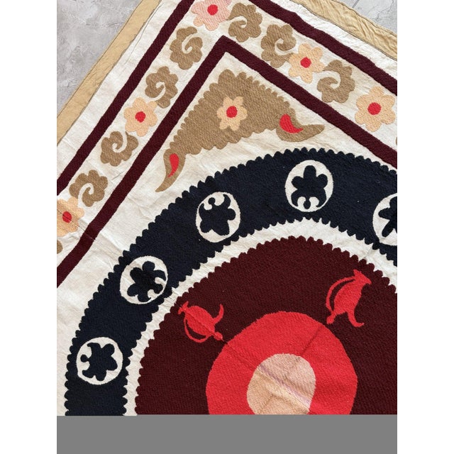 1960s Suzani Embroidery Wall Decor - Tribal Embroidery 4'4'' X 4'8'' For Sale - Image 5 of 8