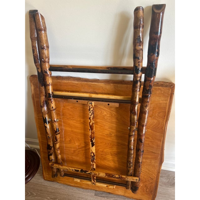 Vintage Handcrafted Square Tiger Bamboo Bistro Folding Game Center Table X-Base For Sale - Image 11 of 16