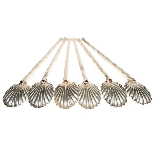 Ralph Lauren Vintage Sterling Silver Coastal Clam Shell Ice Tea Spoons, Set of 6, 1960's For Sale - Image 4 of 12