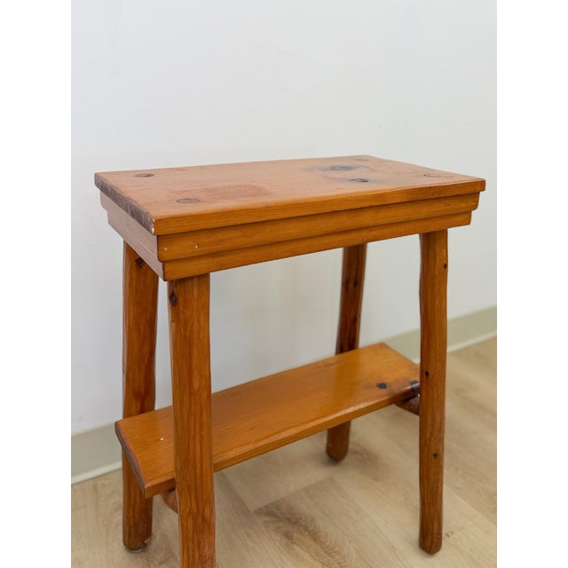 Handmade Rustic Pine Side Table Shelf Dowel Joints Vintage Farmhouse Dated 1930s For Sale In Tampa - Image 6 of 11