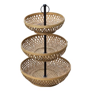 Large Fountain Fruit Bowl with Straw Baskets, Italy, 1970s For Sale