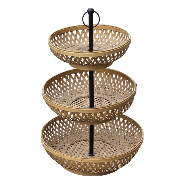 Large Fountain Fruit Bowl with Straw Baskets, Italy, 1970s For Sale