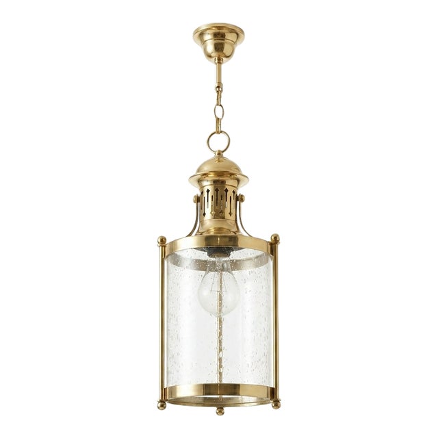 Midcentury Italian Pendant Lamp or Lantern Made of Brass and Blown Glass, From the 1970s For Sale