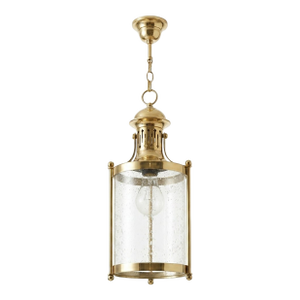 Midcentury Italian Pendant Lamp or Lantern Made of Brass and Blown Glass, From the 1970s