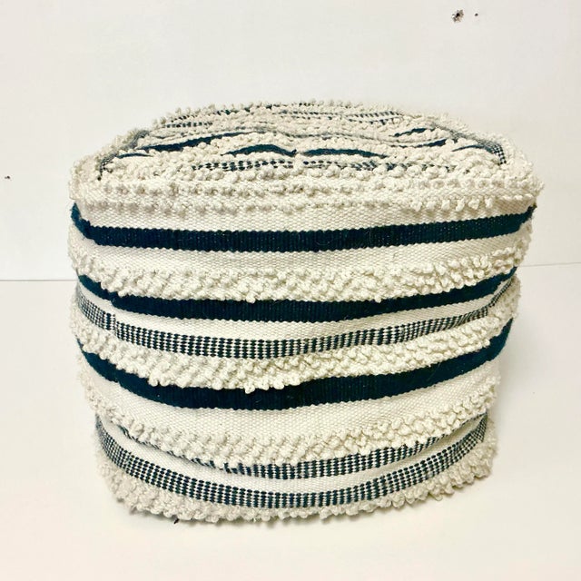 Navy Blue 1980s Vintage Boho Chic Coastal Kilim Pouf Hassock Footstool. For Sale - Image 8 of 14