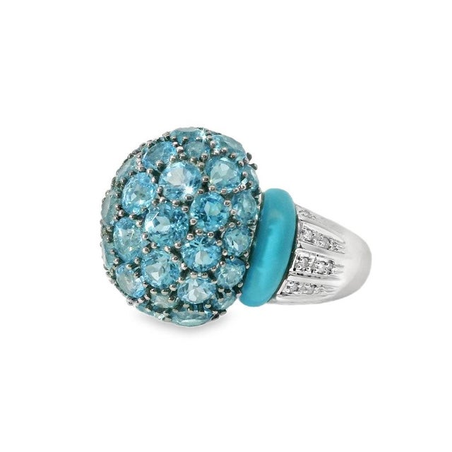 Mid-Century Modern Mid 20th Century 14k White Gold Diamond Turquoise Blue Topaz Designer Ring, Size 6.75 For Sale - Image 3 of 4