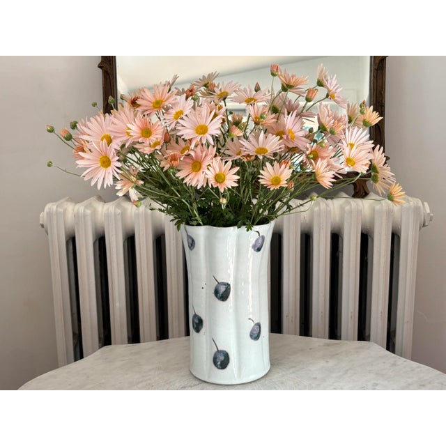 1990s Tall Folk Art Berry Scalloped Pottery Vase, Signed For Sale - Image 10 of 10