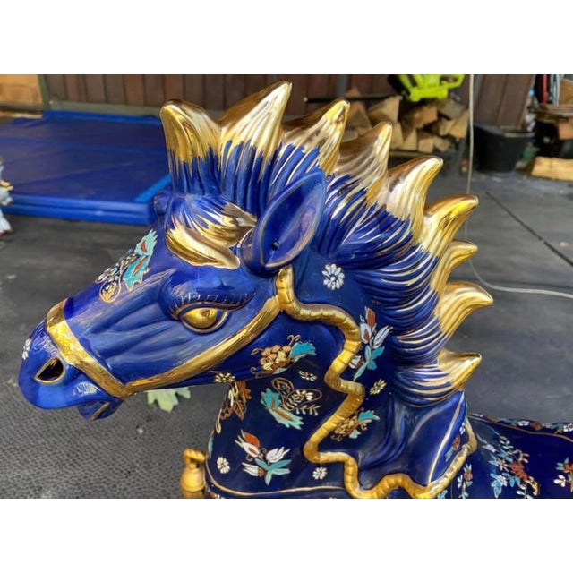 Metal Chinese Cloisonné Horse Figurine With Gold-Tone Accents For Sale - Image 7 of 7