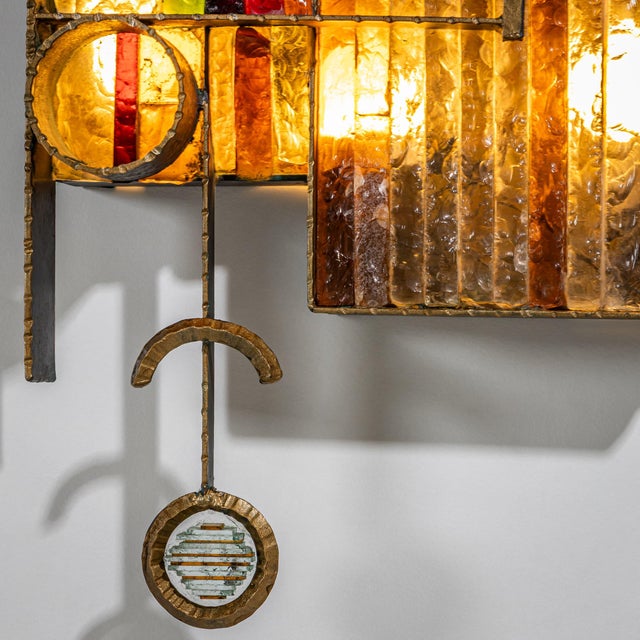 Metal 1970s Sculptural Brutalist Wall Light Attributed to Albano Poli for Poliarte For Sale - Image 7 of 12