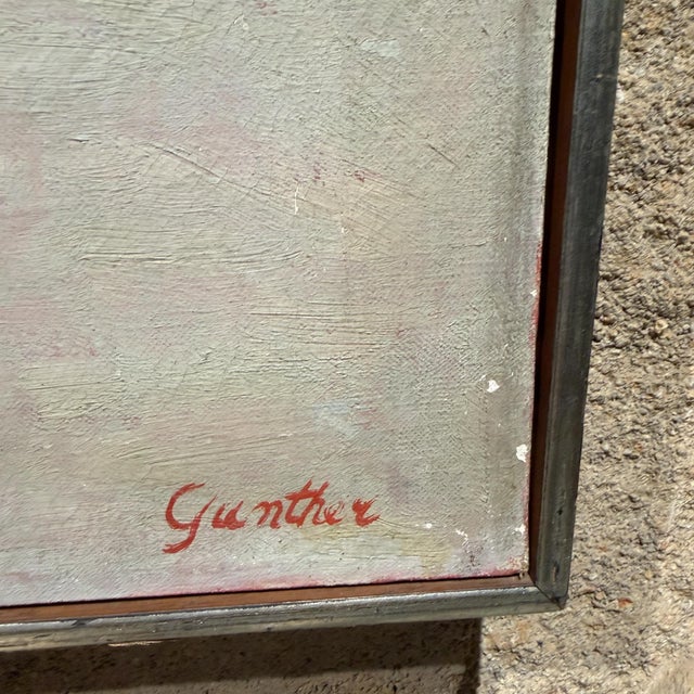 Off-white Oil in Canvas Signed Gorge W Gunther Abstract Expressionism Mid-Century Mod Painting For Sale - Image 8 of 16