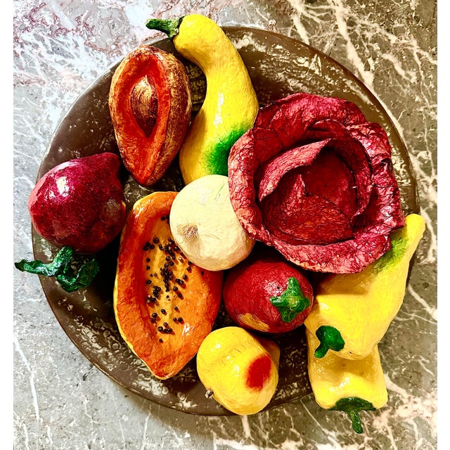 Vintage Mexican Folk Art Paper Mâché Fruits and Vegetables- Set of 10. Vibrant colors and variety in this set of 10...