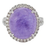 950 Platinum Gia Type a 10.09ct Purple Jade Halo Diamond Cocktail Ring Pendant, Size 6.75 For Sale