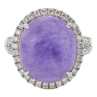 950 Platinum Gia Type a 10.09ct Purple Jade Halo Diamond Cocktail Ring Pendant, Size 6.75 For Sale
