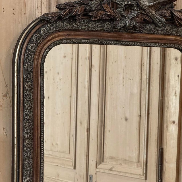 Wood Antique French Napoleon III Mirror in the Louis XVI Style With Lovebirds For Sale - Image 7 of 18