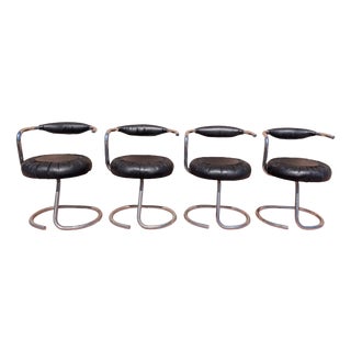 Black Leather Cobra Chairs attributed to Giotto Stoppino, Italy, 1970s, Set of 4 For Sale