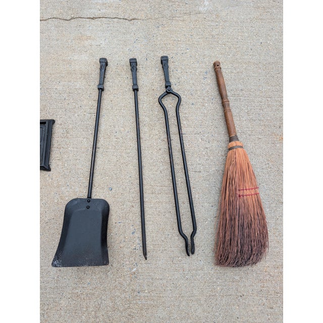 Black Vintage 4 Piece Wrought Iron Fireplace Tool Set For Sale - Image 8 of 8
