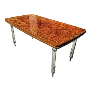 French Art Deco Exotic Burlwood ''Arrow Tip'' Inlay Writing Desk / Dining Table 1940s For Sale