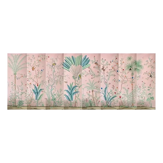 Palm Tree Chinoiserie Murals Hand Painted Wallpapers - 8 Panels For Sale