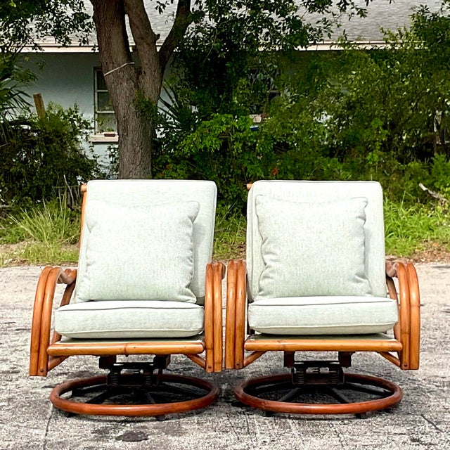 Mid20th Century Vintage Coastal Bent Rattan Swivel Chairs a Pair Chairish
