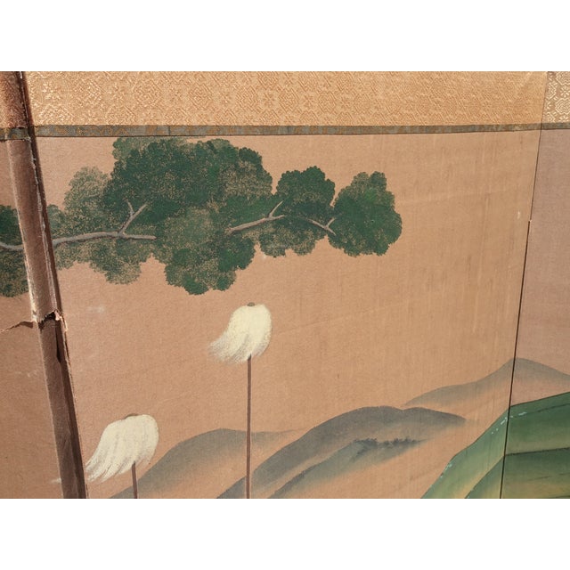 Vintage Japanese Byobu Four Panel Folding Screen Picture Caravan of Men Signed For Sale - Image 17 of 18