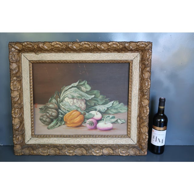 Vintage Italian Still Life Painting on Wood Panel – Antique Framed Vegetable Still Life – Turin Italy – Decorative Art For Sale - Image 9 of 12