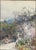 An impressionistic misty springtime watercolor view of travelers on a Japanese hillside by the British artist Alfred...