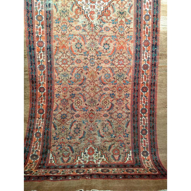 Persian Antique Persian Serab Camel Hair Gallery Rug, Hand-Knotted Wool, Geometric Pattern, Red & Green, 5x11 For Sale - Image 3 of 7