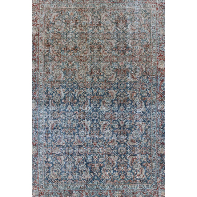 Antique Persian Mahal Rug With All-Over Flower Design in Blue, Red and Ivory 4'3 X 6'4 For Sale - Image 4 of 12