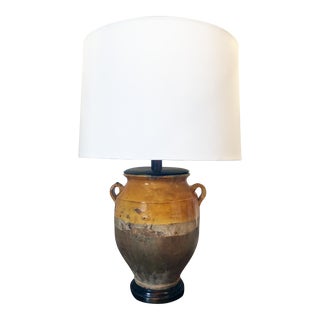 French Terracotta Confit Pot Yellow Glaze Lamp, Late 19th Century For Sale