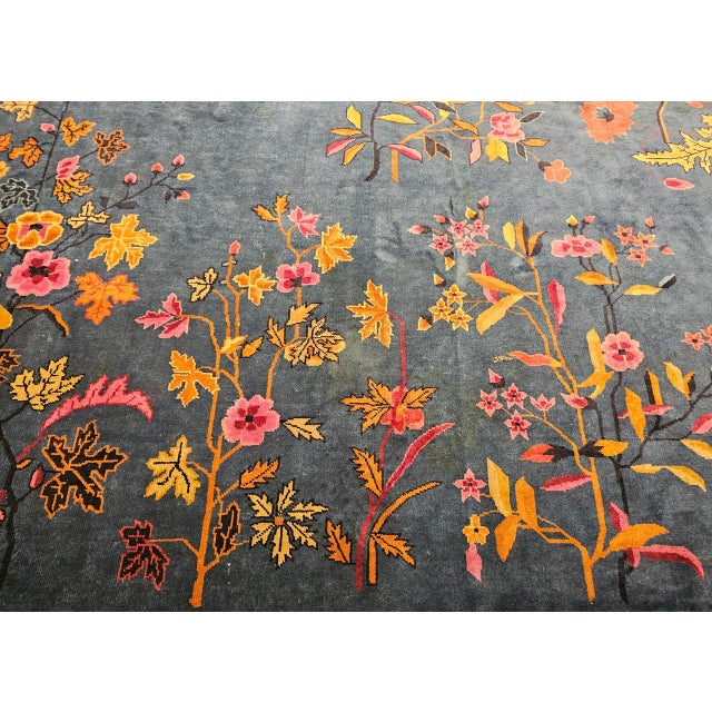 Oversize Chinese Art Deco Oversize Rug, Hand-Knotted Wool, Floral Design, 1920s For Sale - Image 15 of 18