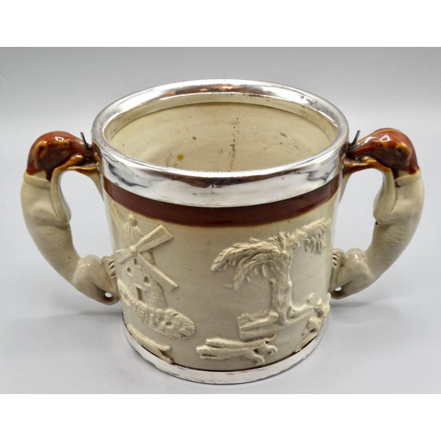 English 19th-C English Traditional Salt Glazed With Silver Collar & Whippet Dog Loving Cup / Vessel For Sale - Image 3 of 9