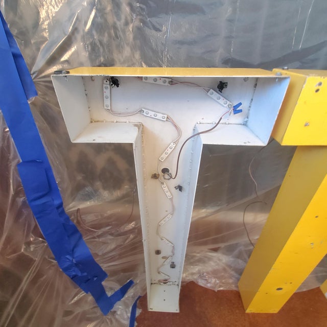 1970s Vintage 38" Architectural Salvage Sign Letter "T" For Sale - Image 5 of 10