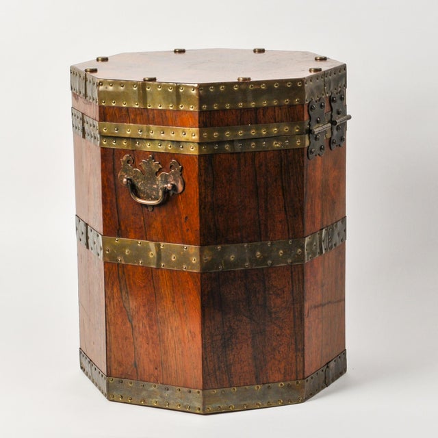 Wood Antique English Mahogany Octagonal Chest With Brass Fittings For Sale - Image 7 of 15