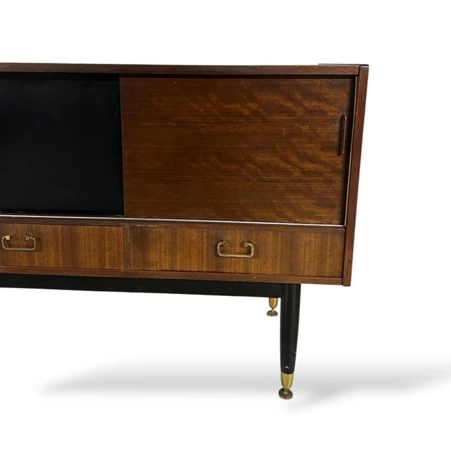 1950s Mid-Century Sideboard in Teak with Sliding Doors and Brass Drawers, 1950s For Sale - Image 5 of 7