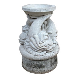 Vintage Neoclassical Cast Stone Triple Dolphin Garden Pedestal For Sale