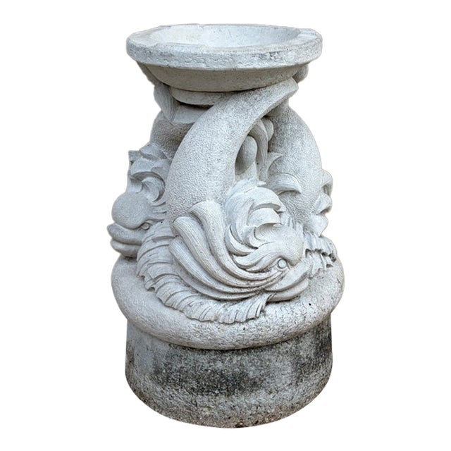 Vintage Neoclassical Cast Stone Triple Dolphin Garden Pedestal For Sale