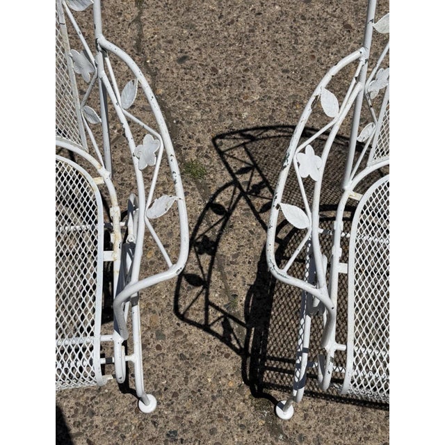 Vintage Woodard Era Floral Wrought Iron Springer Garden Patio Arm Chair - A Pair For Sale - Image 9 of 17