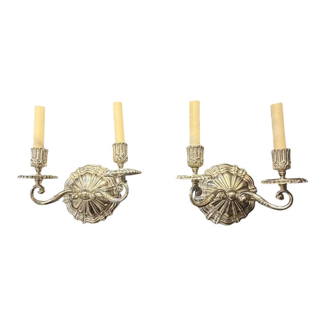1900 Caldwell Silver Plated Sconces Two Lights - a Pair For Sale