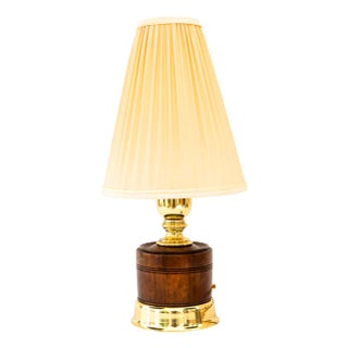 Table Lamp with Original Nut Wood, Brass and Fabric Shade, Vienna, 1920s For Sale