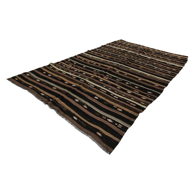 Traditional Striped Vintage Goat Hair Kilim Rug- 7′ × 10′ For Sale - Image 3 of 7