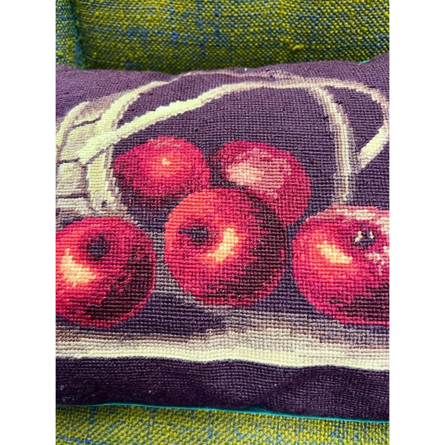French Country Vintage Apples Needlepoint Pillow, Signed For Sale - Image 3 of 5