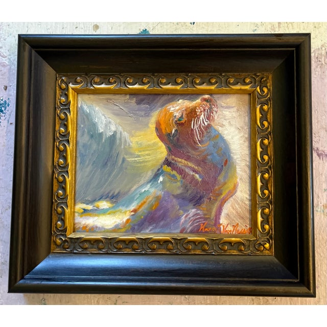 Original, Seal, Sea Lion Oil Painting, Wood Framed, Animal Art For Sale - Image 4 of 5