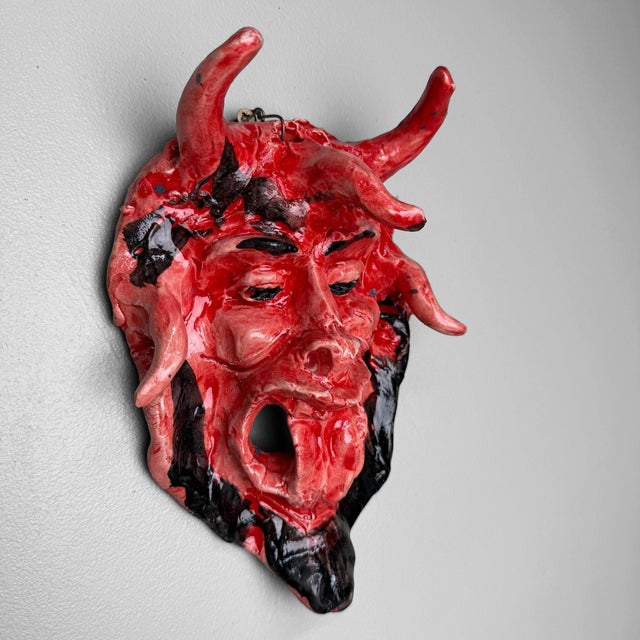 Ceramic Red Ceramic Apotropaic Mask, Gennaro Condurso, Italy, 2010s For Sale - Image 7 of 10