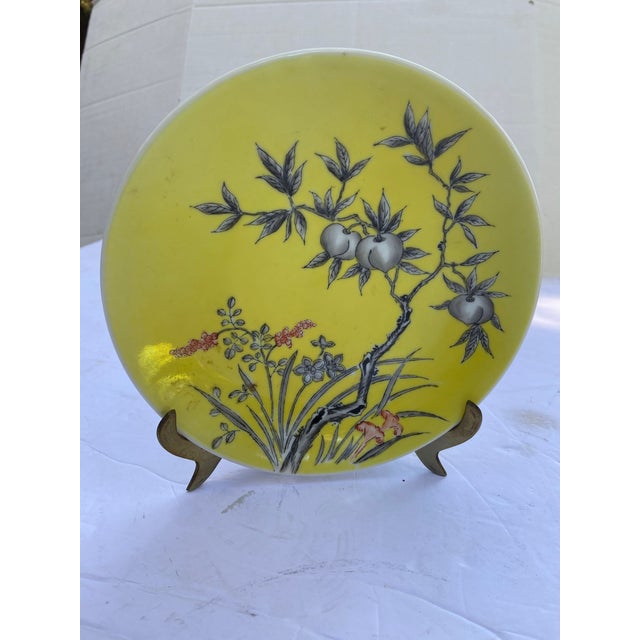 Japanese Vintage “Occupied Japan” Plate, Yellow With Cherry Blossoms For Sale - Image 3 of 9