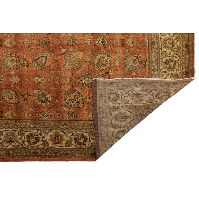 Persian 11 X 14 Allover Antique Tabriz Persian Wool Rug Handmade in Burnt Orange For Sale - Image 3 of 9