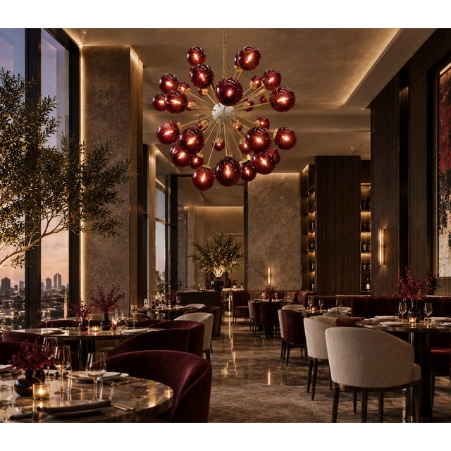 Amethyst 21st Century Italian Nova Satin Brass Amethyst Bubbles Murano Sputnik Chandelier by Fabio LTD For Sale - Image 8 of 8